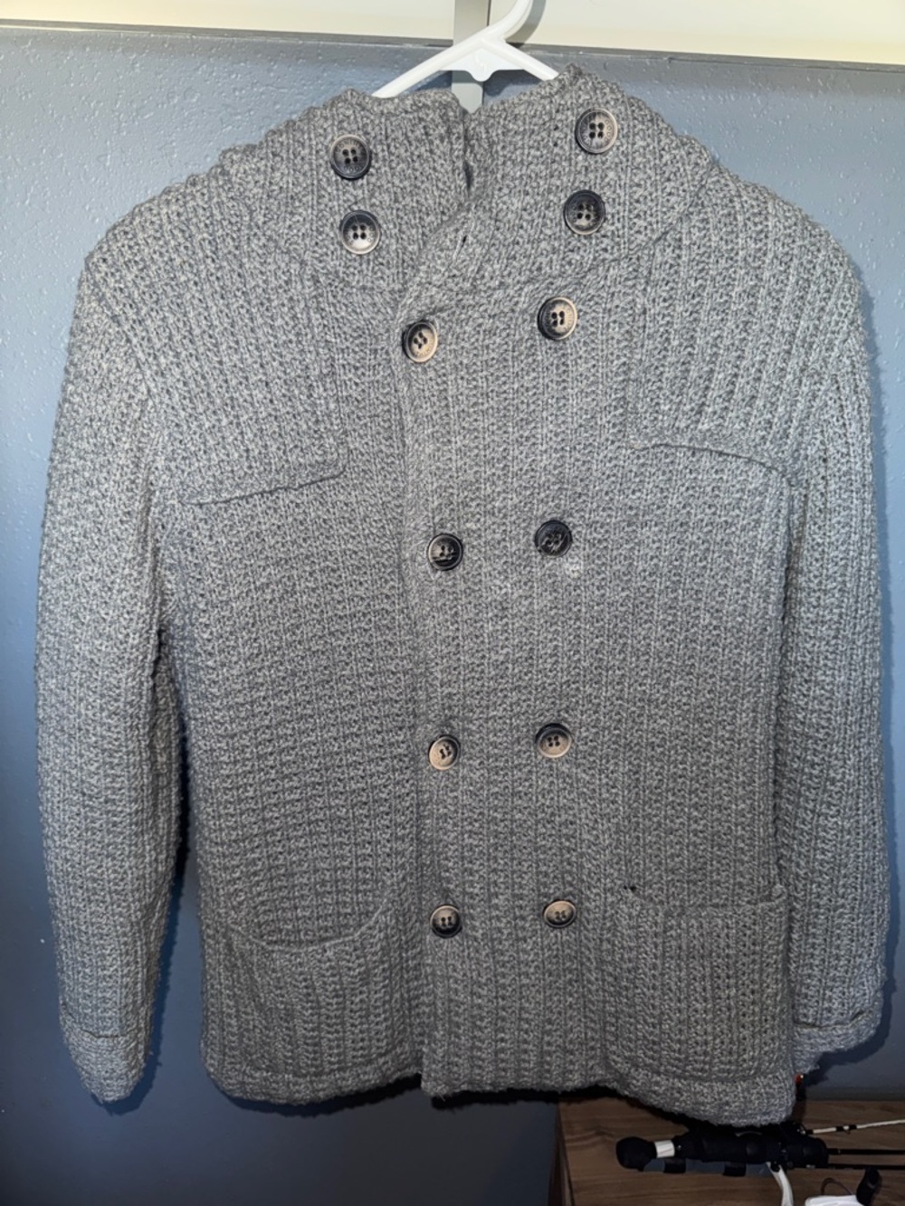 Boys Zara Knit Peacoat Jacket - Gray